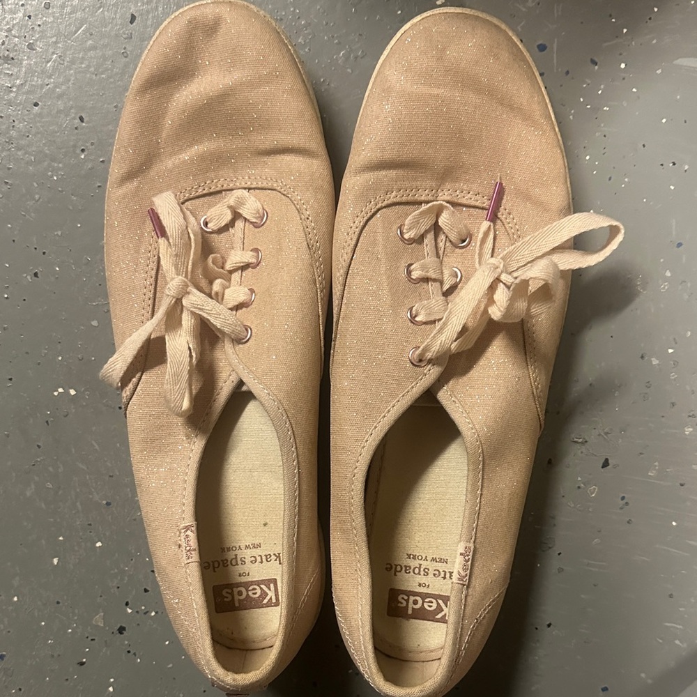 Kate Spade x Keds Light Tan Sparkly Lace Up Sneakers